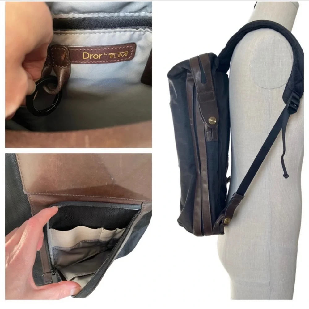 Tumi Dror Leather Nylon Rare Luxury Travel Backpack Modern Tote Briefcase Bag